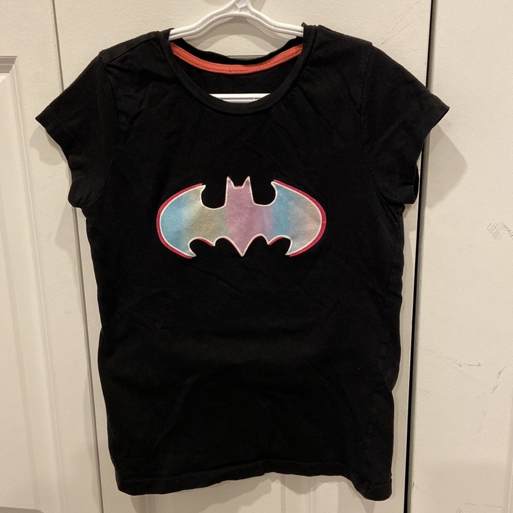 DC Comics Batman Black Tee with Sparkly Pink & Blue Logo - Picture 1 of 6